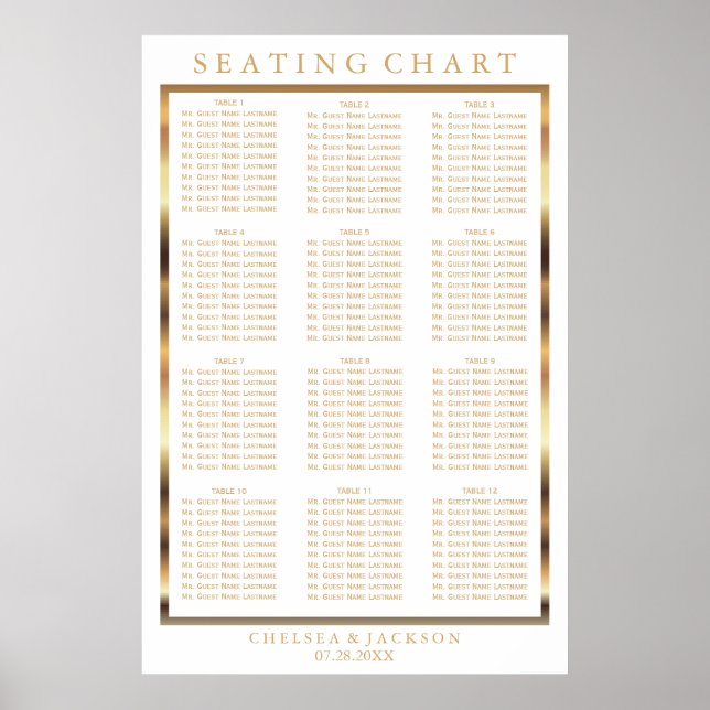 Gold and White  - 12 Seating Chart (Front)