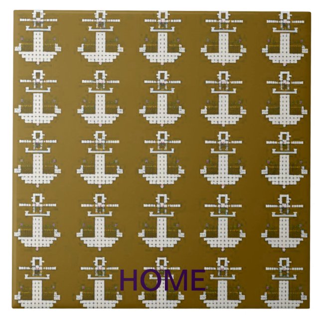 Gold and white abstract  ceramic tile (Front)