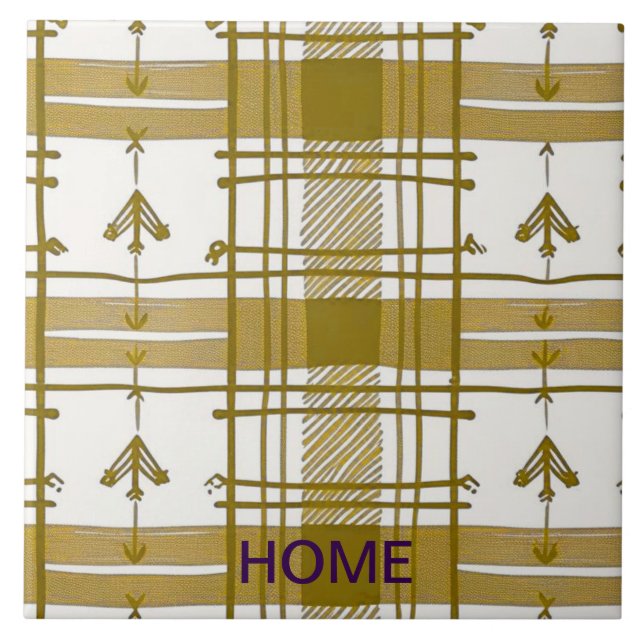 Gold and white abstract  ceramic tile (Front)