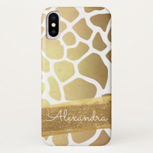 Gold and White Animal  Pattern with Gold Glitter iPhone X Case