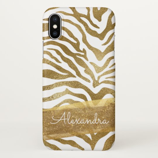 Gold and White Animal Print with Gold Glitter Case