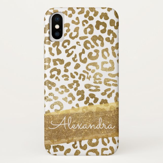 Gold and White Animal Print with Gold Glitter Case-Mate iPhone Case (Back)