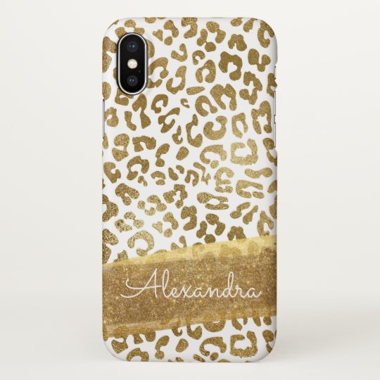 Gold and White Animal Print with Gold Glitter iPhone X Case