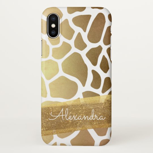 Gold and White Animal Print with Gold Glitter iPhone X Case