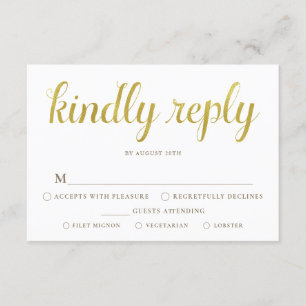 Gold and White Anniversary RSVP Card with Meals