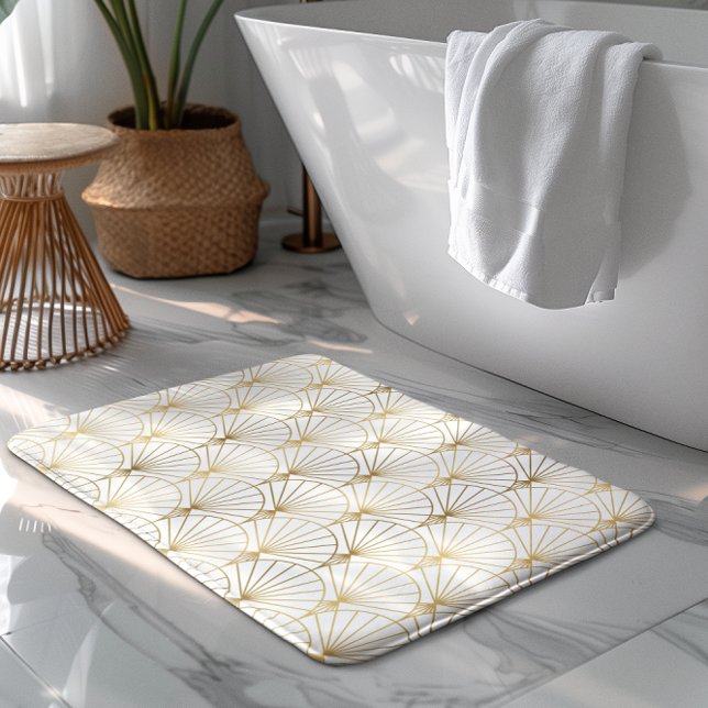 Gold and white Art Deco 2 pattern Bath Mat (Creator Uploaded)