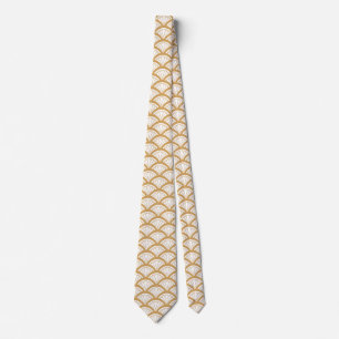 Gold and White Art Deco Fan Flower Pattern   Tie