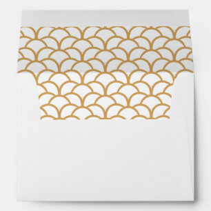 Gold and White Art Deco Fish Scale Pattern   Envelope