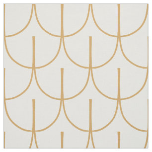 Gold and White Art Deco Fish Scale Pattern Fabric