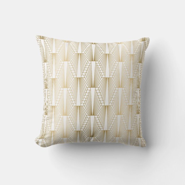 Gold and white art-deco pattern cushion (Front)
