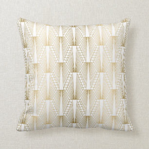 Gold and white art-deco pattern cushion