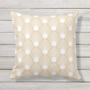 Gold and White Art Deco Pattern Cushion