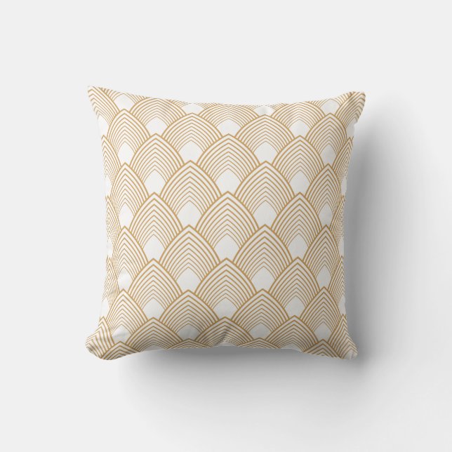 Gold and White Art Deco Pattern Cushion (Front)