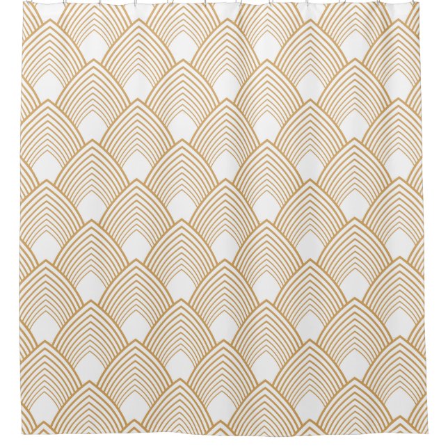 Gold and White Art Deco Pattern Shower Curtain (Front)