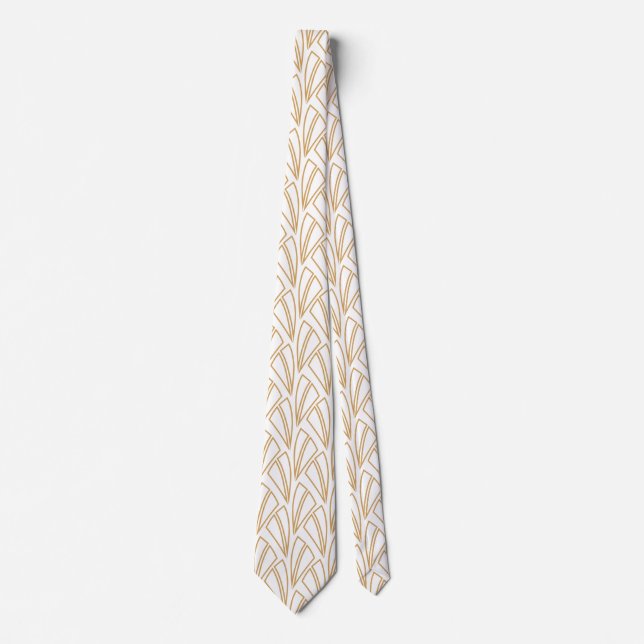 Gold and White Art Deco Pattern Tie (Front)