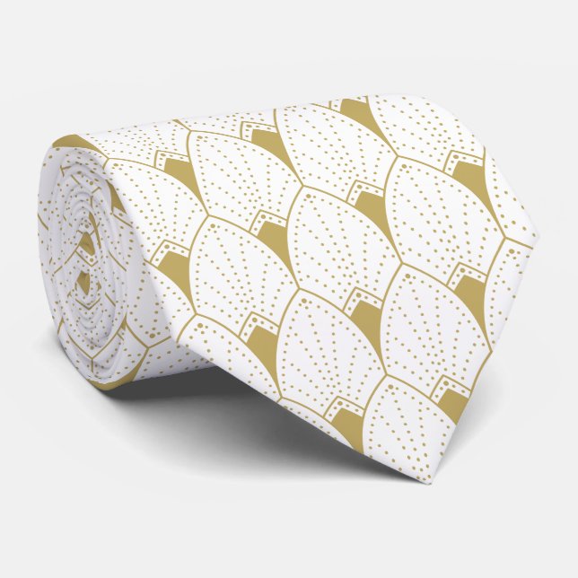 Gold and white Art Deco pattern Tie (Rolled)