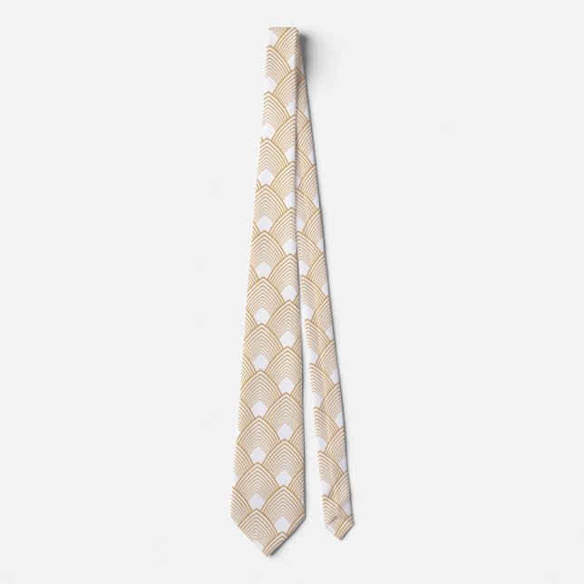 Gold and White Art Deco Pattern Tie (Front)
