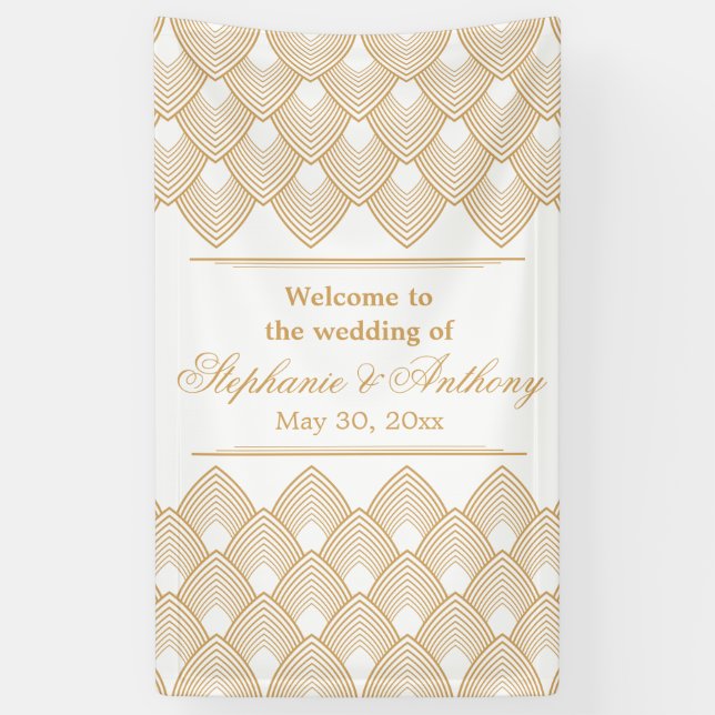 Gold and White Art Deco Pattern Wedding Banner (Vertical)