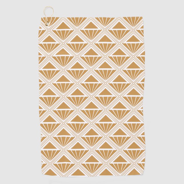 Gold and white Art Deco pattern with rhombuses Golf Towel (Front)