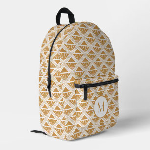 Gold and white Art Deco pattern with rhombuses Printed Backpack