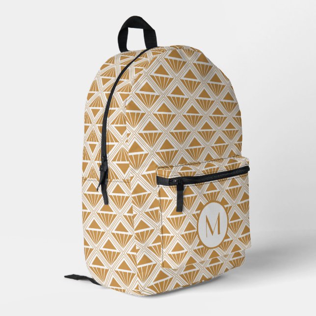 Gold and white Art Deco pattern with rhombuses Printed Backpack (Back Corner Left)