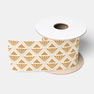 Gold and white Art Deco pattern with rhombuses Satin Ribbon