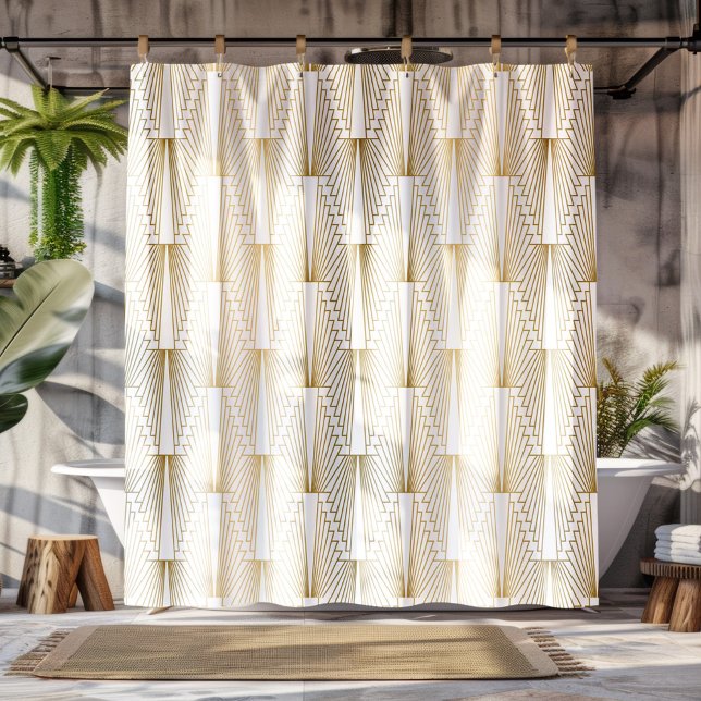 Gold and white Art Deco seamless pattern Shower Curtain (Creator Uploaded)