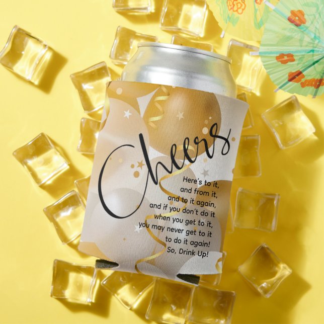 Gold and White Balloons Cheers Can Cooler (In Situ Summer)