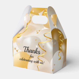 Gold and White Balloons Gable Party Favour Box