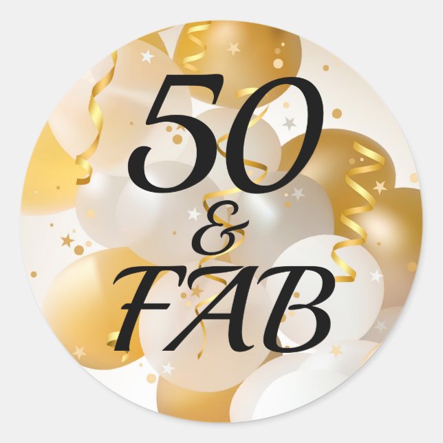 Gold and White Balloons Party Classic Round Sticker (Front)