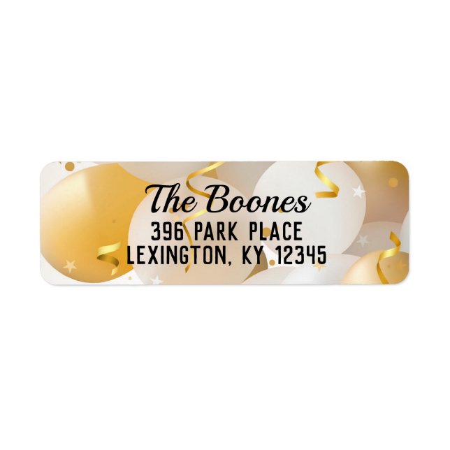 Gold and White Balloons Return Address Label (Front)