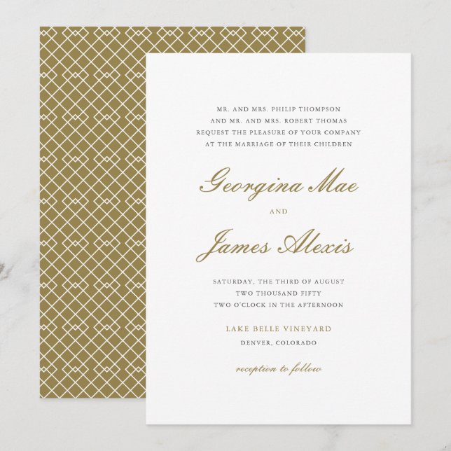Gold and White Bold Script Classic Wedding Invitation (Front/Back)