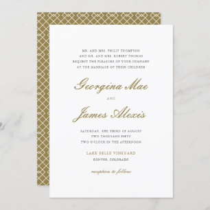 Gold and White Bold Script Classic Wedding Invitation
