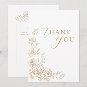 Gold and White Botanical Daisy Garden Wedding Thank You Card