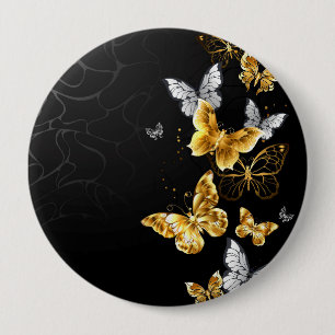 Gold and white butterflies 10 cm round badge