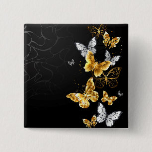 Gold and white butterflies 15 cm square badge