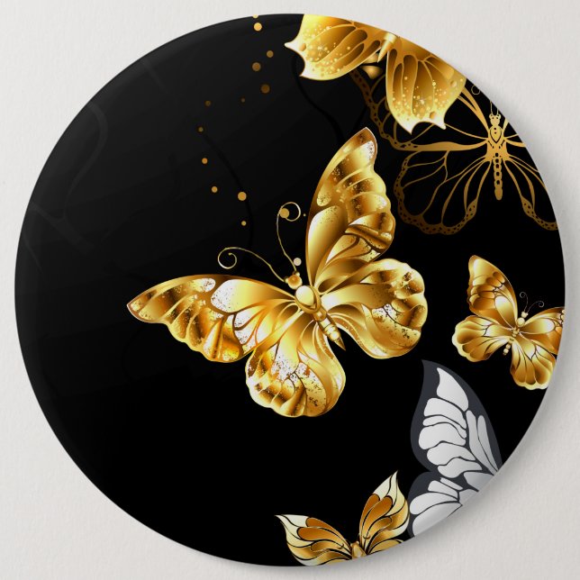 Gold and white butterflies 6 cm round badge (Front)