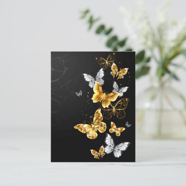 Gold and white butterflies advice card (Standing Front)