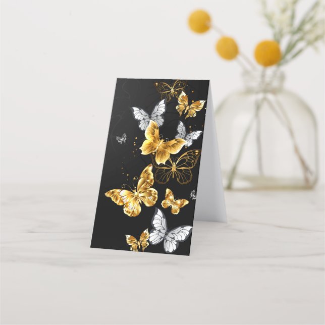Gold and white butterflies appointment card (Back)