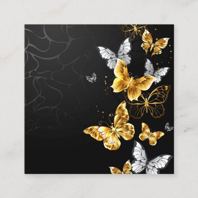 Gold and white butterflies appointment card (Front)