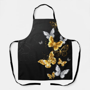 Gold and white butterflies apron