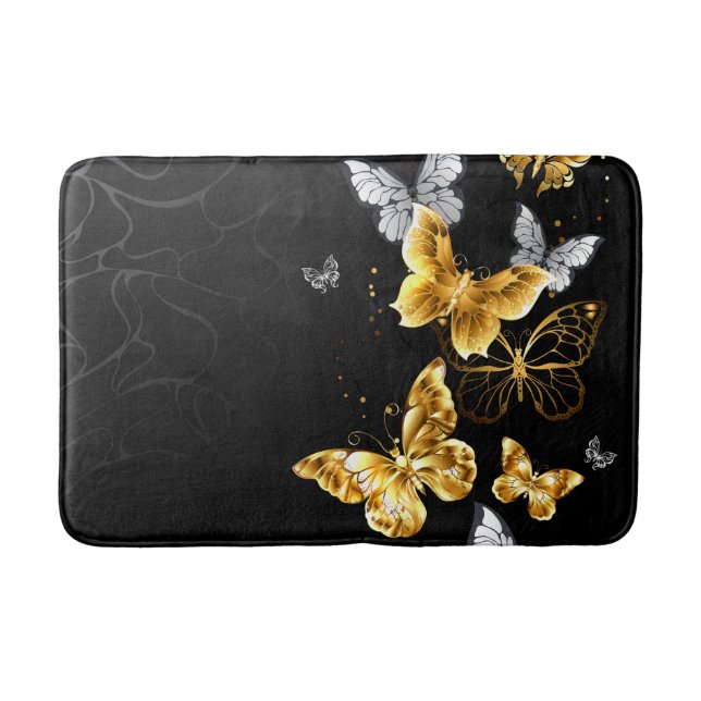 Gold and white butterflies bath mat (Front)