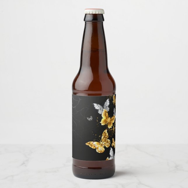 Gold and white butterflies beer bottle label (Front)