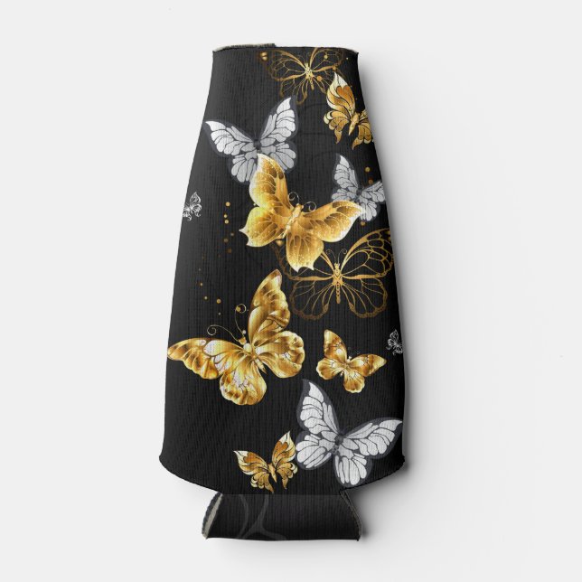 Gold and white butterflies bottle cooler (Front)
