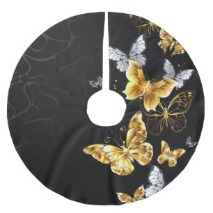 Gold and white butterflies brushed polyester tree skirt