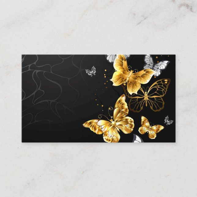 Gold and white butterflies business card (Front)