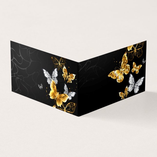 Gold and white butterflies business card (Outside)