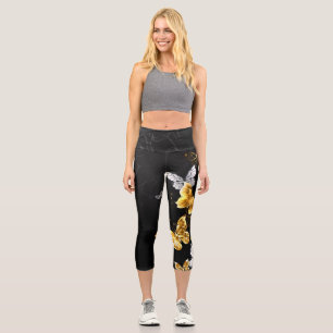 Gold and white butterflies capri leggings