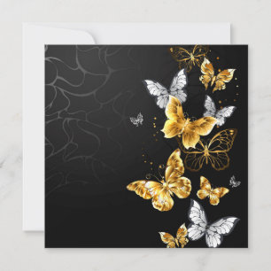 Gold and white butterflies card