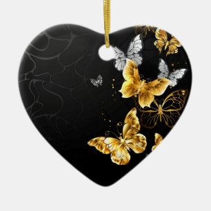 Gold and white butterflies ceramic ornament